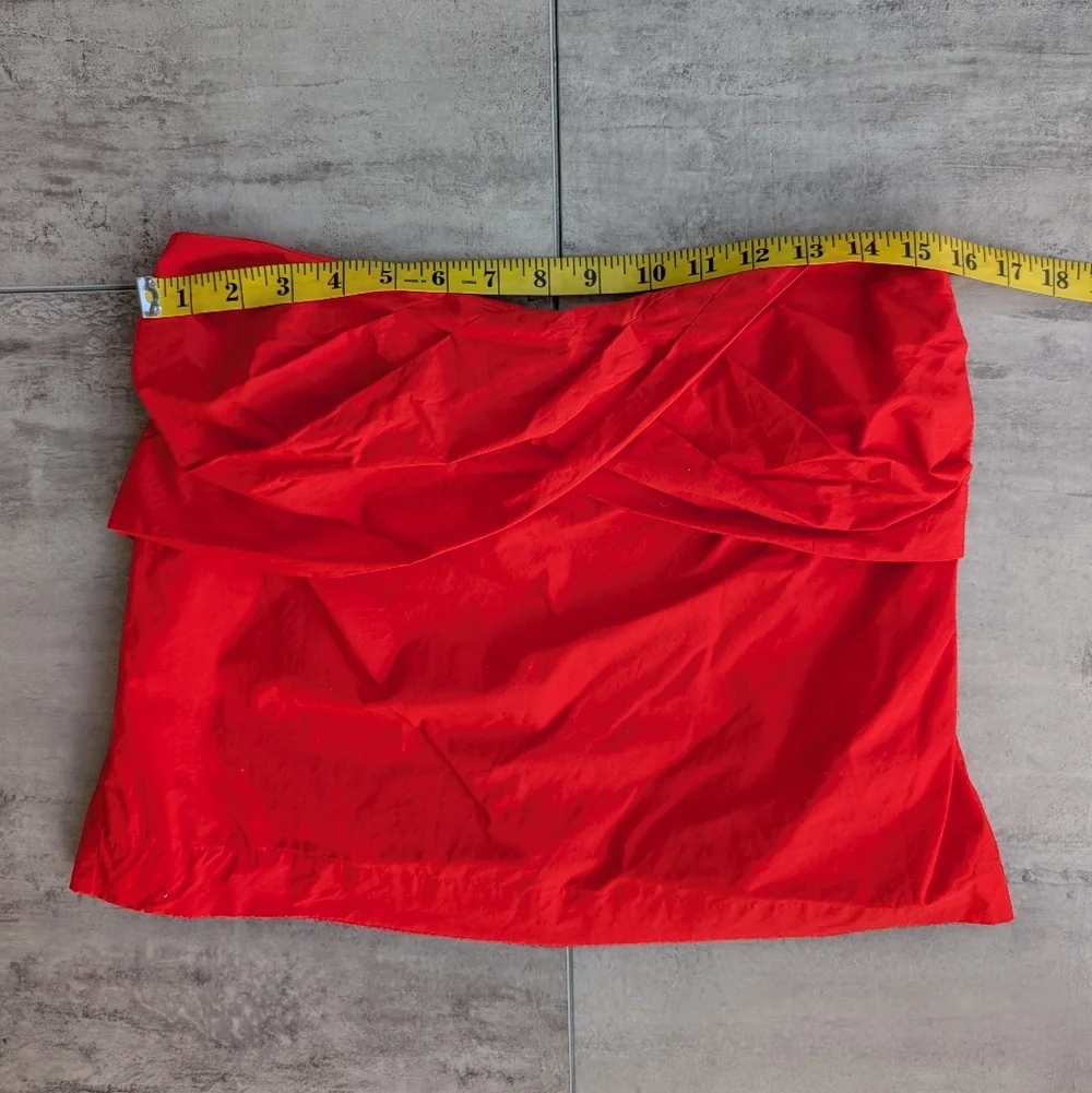 J. Crew Women's Red Poplin Strapless Gathered Bandeau Tube Top Sweetheart Size 6